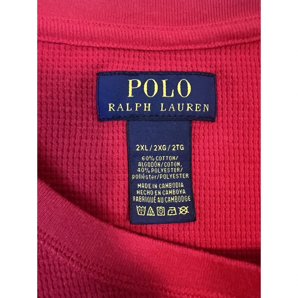 Polo Ralph Lauren Mens Thermal Shirt 2XL Red Waffle Knit Long Sleeve Pony Logo